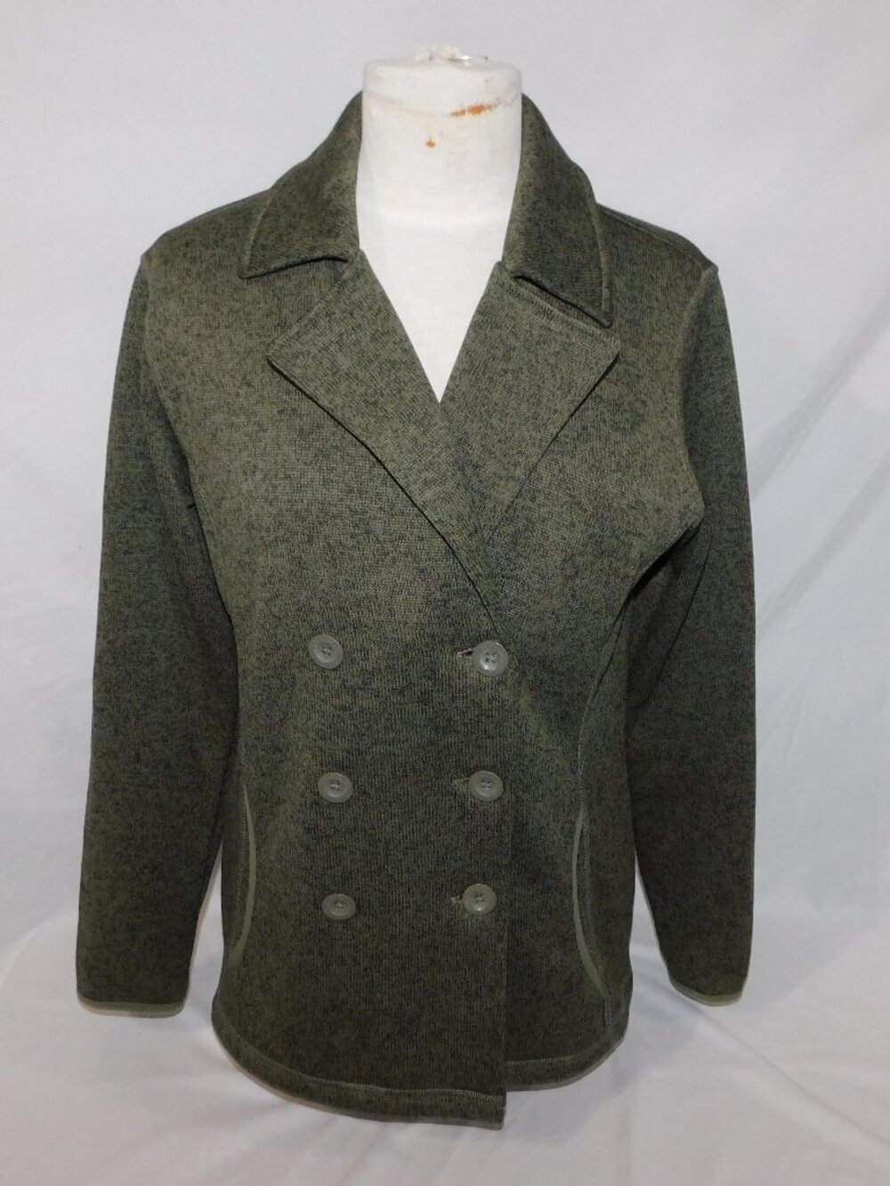 Eddie Bauer Heather Green Double Breasted Fleece Pea Coat Jacket Blazer Womens M